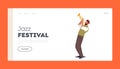 Jazz Festival Landing Page Template. Trumpeter Blowing Musician Composition. Trumpet Player Character Playing on Pipe Royalty Free Stock Photo