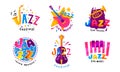 Jazz Festival or Live Concert Labels or Logos Vector Set Royalty Free Stock Photo