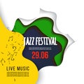 Jazz festival poster on 3D abstract background. paper cut shapes. Vector design layout for business presentations