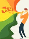 Vector jazz party poster with musician playing trumpet Royalty Free Stock Photo