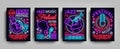 Jazz Festival posters Neon Collection. Neon sign, Neon style brochure, Design invitation template for Jazz music Royalty Free Stock Photo