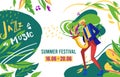 Jazz festival vector illustration, cartoon flat man musician talent sax player character playing jazz blues music on