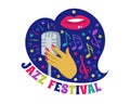Jazz festival vector music concert logo musical instrument logotype musician playing saxophone sound art badge festival