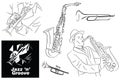 Jazz Groove Sketch, Line Art and Elements Royalty Free Stock Photo