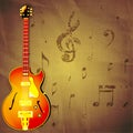 Jazz guitar on paper background with music notes Royalty Free Stock Photo