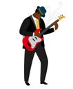 Jazz guitarist in hat with musical instrument Royalty Free Stock Photo