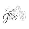 Jazz Live Music Concert Black And White Poster With Calligraphic Text And Saxophone Royalty Free Stock Photo