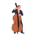 Jazz man musician cartoon character playing double-bass string music instrument isolated on white Royalty Free Stock Photo