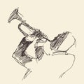 JAZZ Man Playing the Trumpet Hand Drawn, Sketch Royalty Free Stock Photo