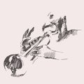 JAZZ Man Playing the Trumpet Hand Drawn, Sketch Royalty Free Stock Photo