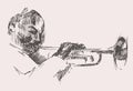 JAZZ Man Playing the Trumpet Hand Drawn, Sketch Royalty Free Stock Photo