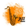 Jazz music. Classical saxophone with musical notes. Vector illustration