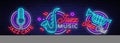 Jazz music collection neon signs. Symbols, collection of logos in neon style, bright night banner, luminous advertising Royalty Free Stock Photo