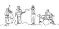 Jazz Music concert one line drawing. Continuous single hand drawn minimalism. Vector illustration of people group band including