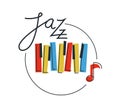 Jazz music emblem or logo vector flat style illustration isolated, grand piano logotype for recording label or studio or musical Royalty Free Stock Photo