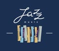 Jazz music emblem or logo vector flat style illustration isolated, grand piano logotype for recording label or studio or musical Royalty Free Stock Photo
