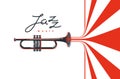 Jazz music emblem or logo vector flat style illustration isolated, trumpet logotype for recording label Royalty Free Stock Photo