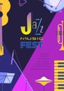 Jazz music fest flat color vector poster template Royalty Free Stock Photo