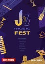 Jazz music fest flat color vector poster template Royalty Free Stock Photo