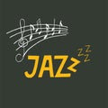 Jazz music festival banner poster illustration with treble clef and notes. Royalty Free Stock Photo