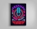 Jazz Music Festival Design Template Typography in Neon Style. Neon Sign, Bright Advertising, Flyer Invitation to the Royalty Free Stock Photo