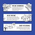 Jazz music festival hand drawn vector banner template set Royalty Free Stock Photo