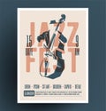 Jazz music festival or party or live music event flyer or advertising promo poster design template with jazz double bass player Royalty Free Stock Photo