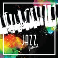 Jazz music festival, poster background template. Keyboard with music notes. Flyer Vector design. Royalty Free Stock Photo