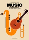 Jazz music festival poster template design background modern vintage retro style Royalty Free Stock Photo