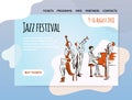 Jazz music festival, quartet in concert. Vector illutration, design template of music site, header, banner or poster.