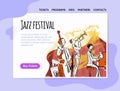 Jazz music festival, quartet in concert. Vector illutration, design template of music site, header, banner or poster.