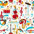 Jazz music instruments retro vector seamless pattern Royalty Free Stock Photo