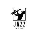 Jazz Music Logo With Saxophone Player.