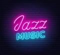 Jazz Music neon sign on brick wall background. Royalty Free Stock Photo