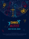 Jazz music night event poster vector outline template