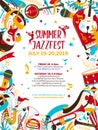 Jazz music night flat vector poster template