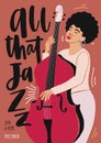 Jazz music performance, concert or festival advertisement poster or flyer template with African American female musician