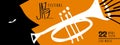 Jazz music doodle trumpet man player banner Royalty Free Stock Photo