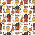 Jazz musical instruments tools background jazzband piano saxophone music seamless pattern sound vector illustration rock Royalty Free Stock Photo