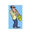 jazz musician cartoon character playing saxophone