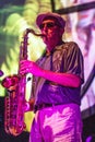 Jazz musician playing the saxophone