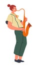 Jazz musician, woman playing on saxophone vector