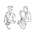 Jazz musicians playing music. Saxophone players sketch. Royalty Free Stock Photo