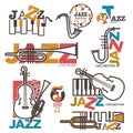 Jazz night or live music festival concert logo templates Royalty Free Stock Photo