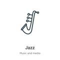 Jazz outline vector icon. Thin line black jazz icon, flat vector simple element illustration from editable music concept isolated Royalty Free Stock Photo