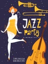 Jazz party invitation or poster template with dancing lady