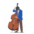 Jazz Performance on Scene, Instrumental Ensemble. Musician Male Character Playing Contrabass or Cello String Instrument