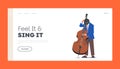 Jazz Performance on Scene Landing Page Template. Instrumental Ensemble. Musician Male Character Playing Contrabass