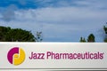 Jazz Pharmaceuticals logo and sign at hq in Silicon Valley. Jazz Pharmaceuticals is an Ireland-based biopharmaceutical company Royalty Free Stock Photo