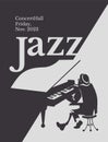 jazz pianist black and white poster. Advertisement of a postcard of a musical event.